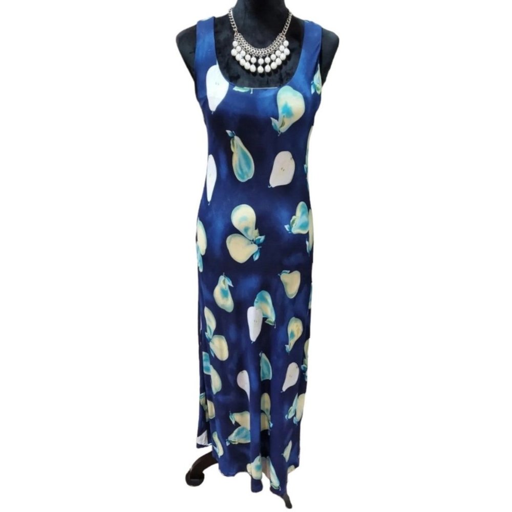 Vintage Jessica Howard Blue Rayon Square Neck Sleeveless Long Maxi Dress Size 4